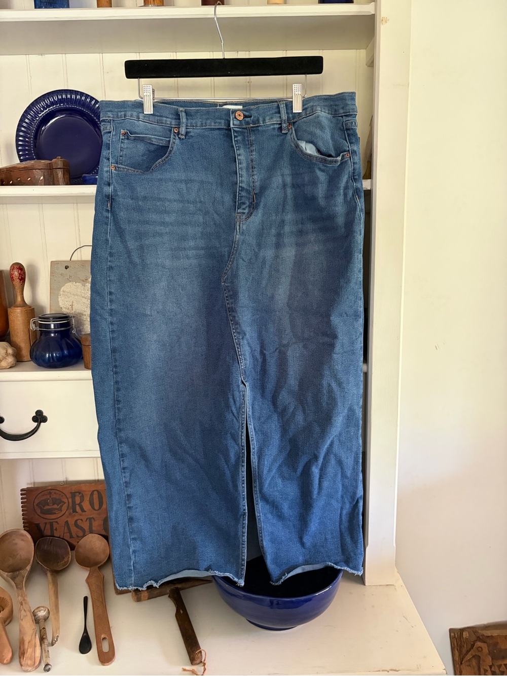 Nicole Miller Blue Denim Skirt with Contrast Stitching